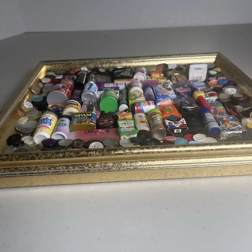 Mini Brands Food Toy Art Collage Framed Handmade Unique Decor Miniatures OOAK